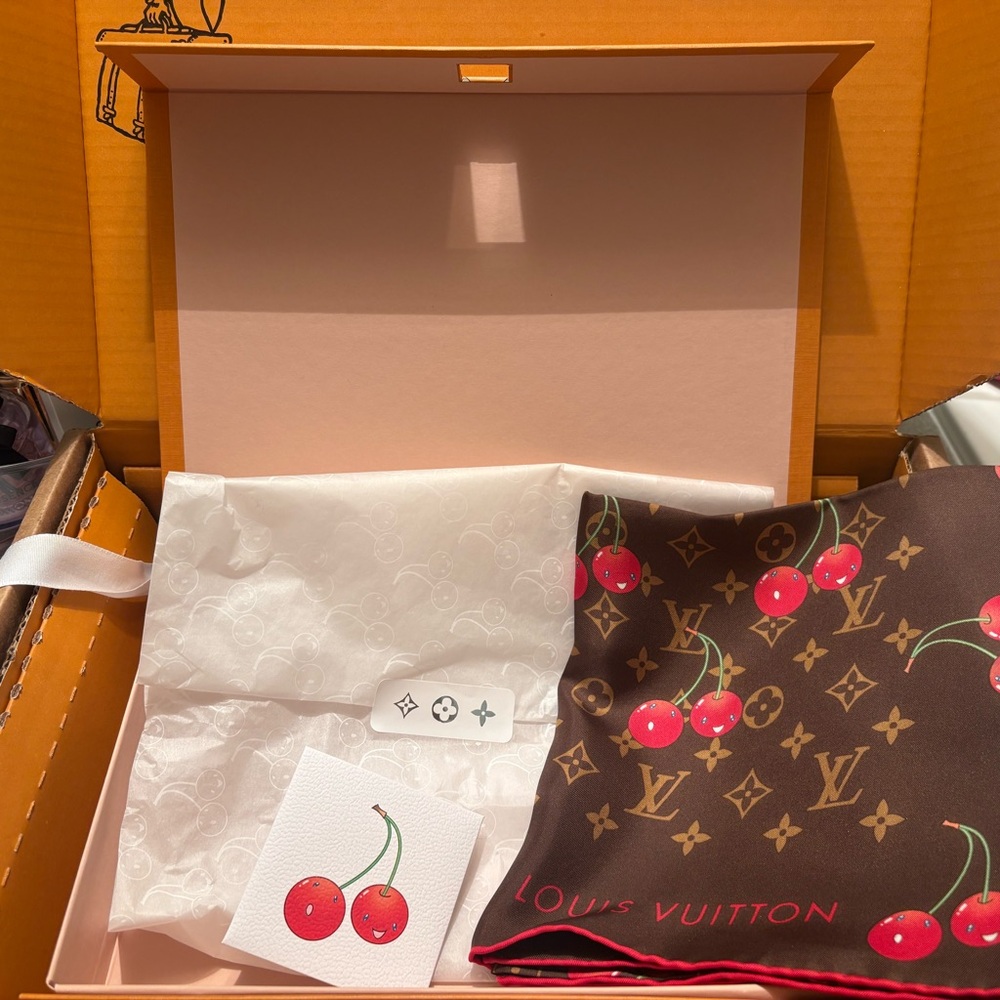 ‼️SOLD‼️‼️Louis Vuitton Brown and Red Scarf with Cherry Design